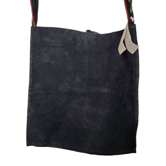 Moyna hand crafted suede bag embroidered beaded floral strap crossbody black NEW - Picture 3 of 10